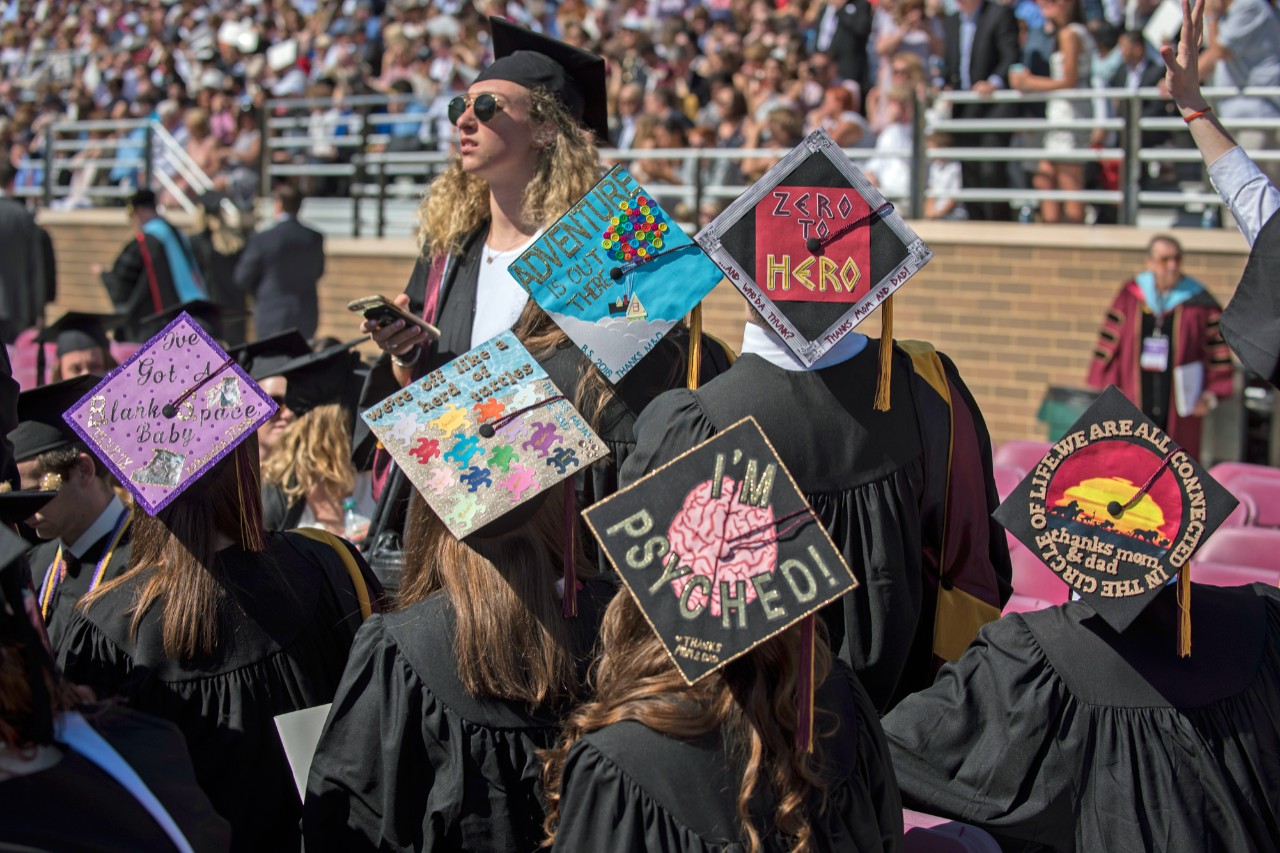 Group of students with decorated caps Group of students with decorated caps