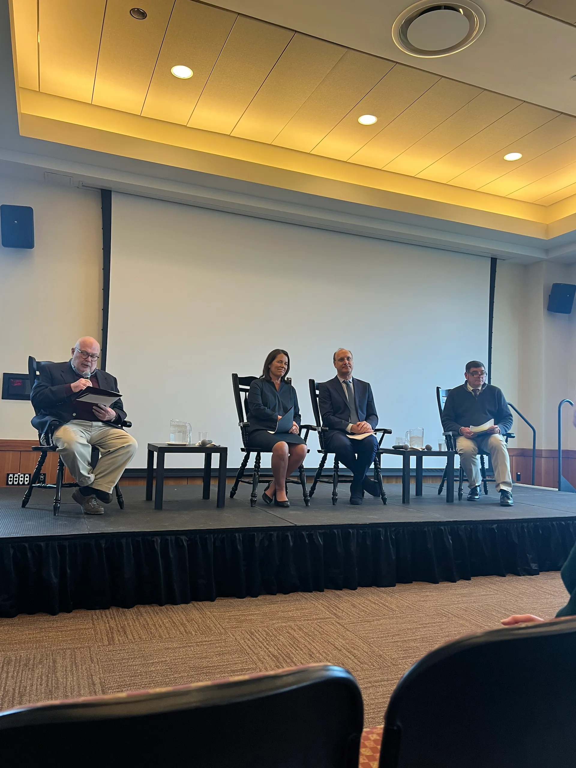 Panel 1 left to right: Fr. Mark Massa, Kim Daniels, Jonathan Laurence, and Michael Sean Winters