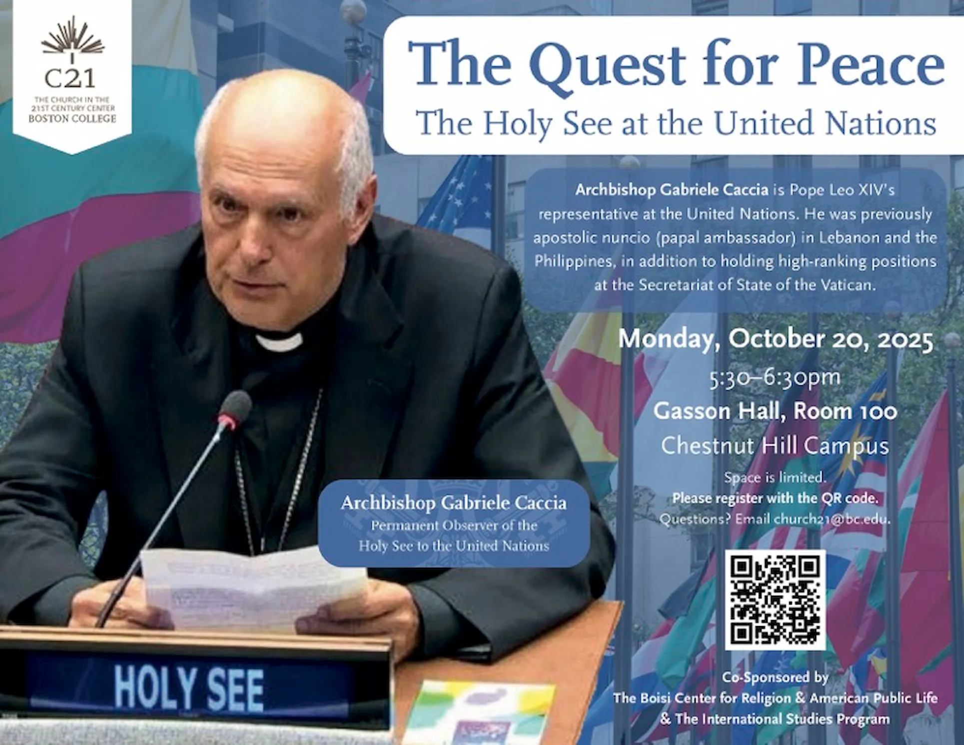 Flyer for Archbishop Caccia's lecture