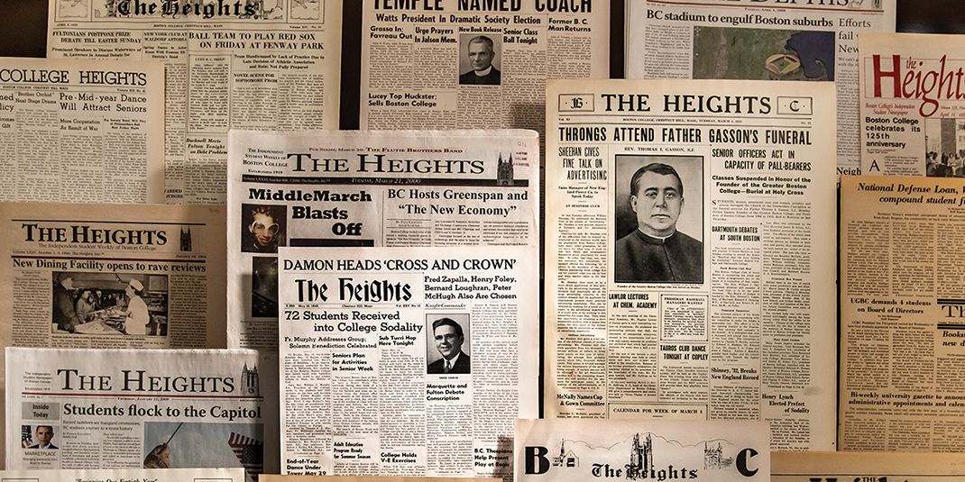 Photo of archival Heights newspapers