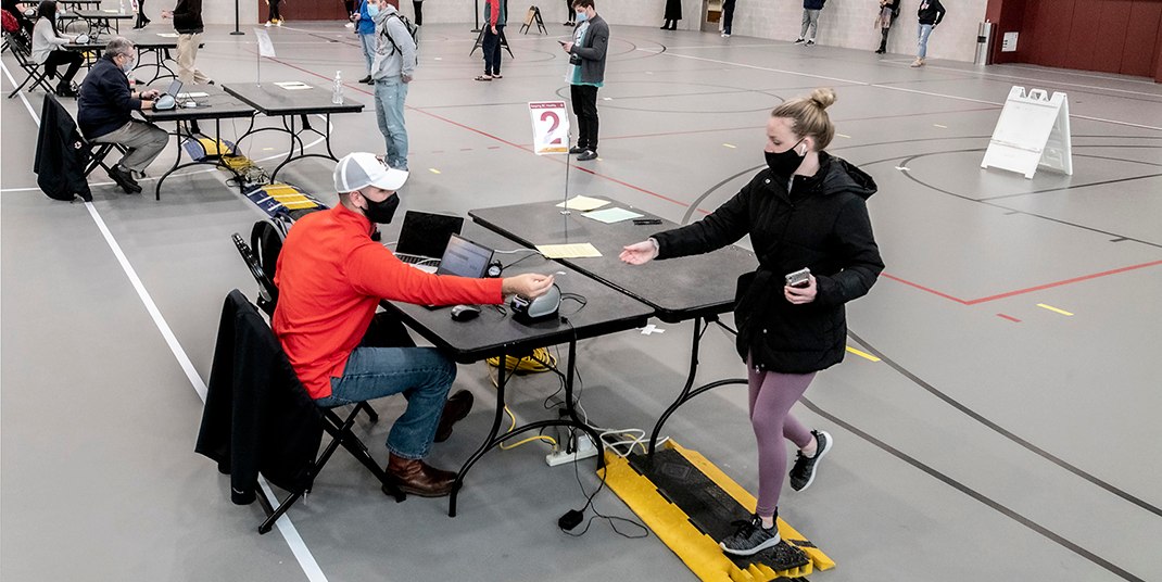 COVID testing inside a gymnasium