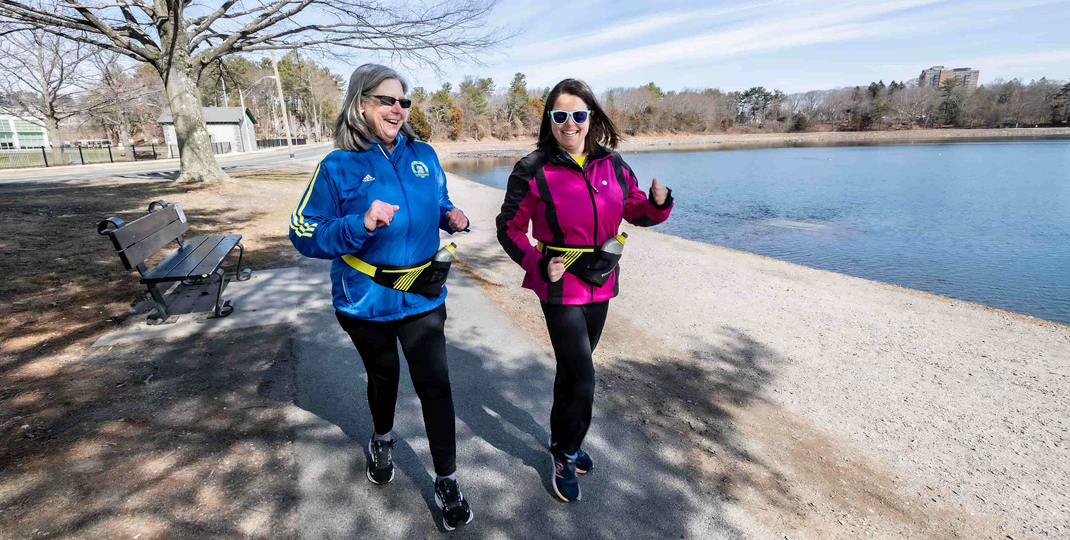 Mary and Ruth McManus walking by the reservoir