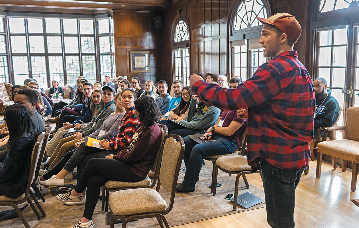 Halftime retreat at the Connors Center in Dover, MA. Photographed for the Spring '17 issue of BCM. Center for Student Formation speakers.
