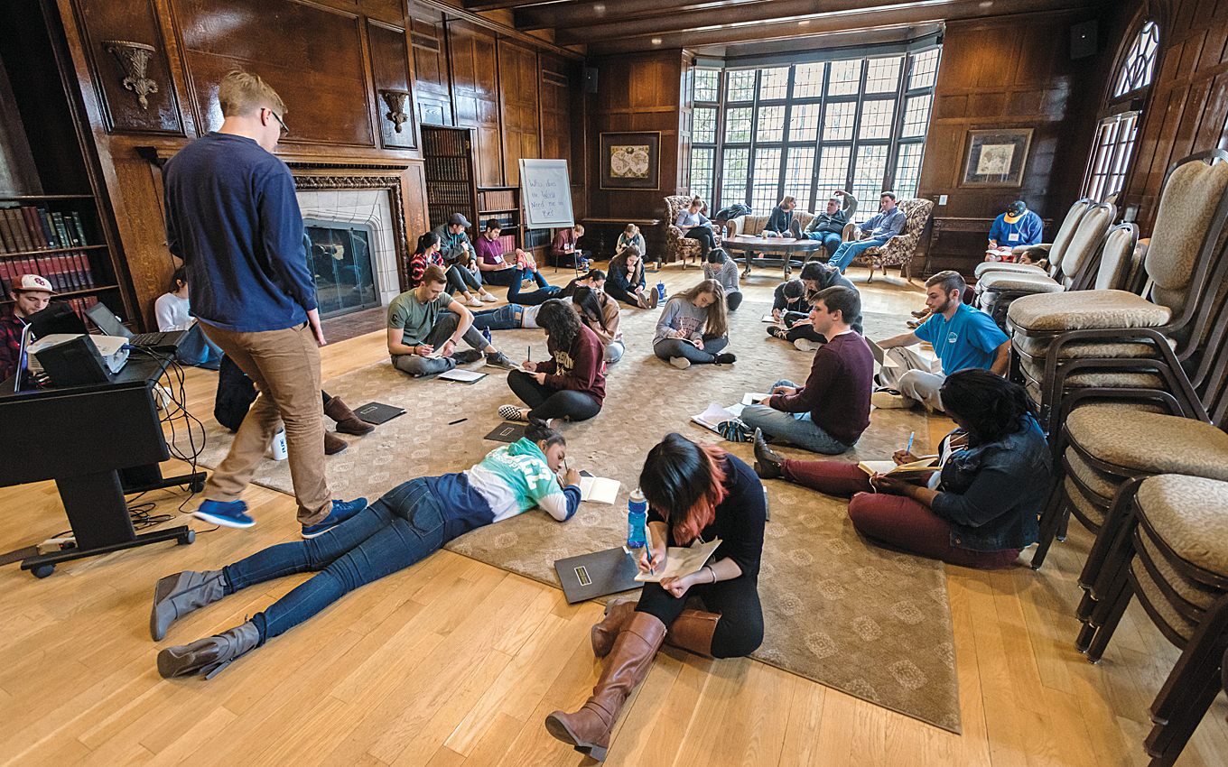 Halftime retreat at the Connors Center in Dover, MA. Photographed for the Spring '17 issue of BCM. Journaling / Reflection time.