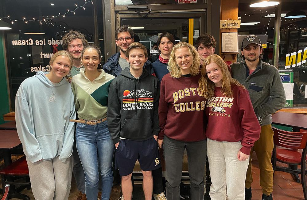 A group of students at a restaurant