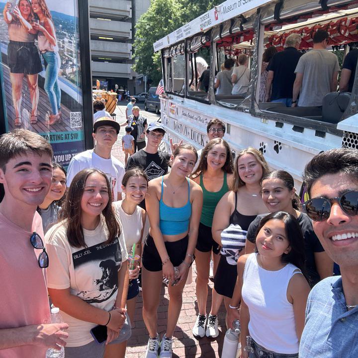 Students in front of a duck boat