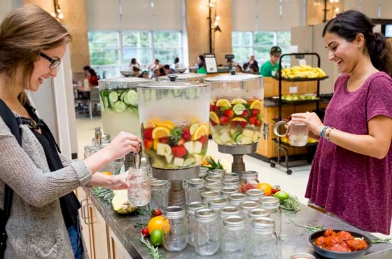 Students enjoying a wellness event in a BC dining hall.