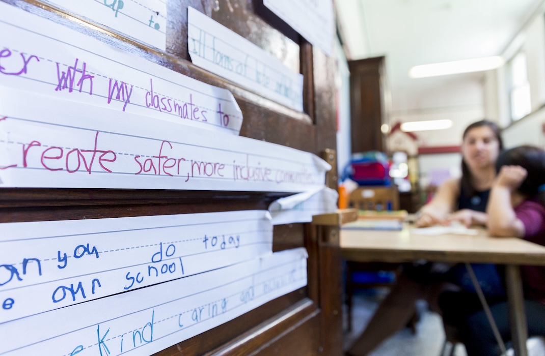 classroom decor with text that reads "create safer,more inclusive classrooms"
