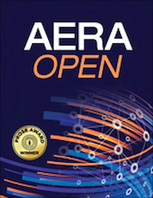 Cover of the journal AERA Open, featuring the title in bold letters with an abstract design of colorful lines and a gold seal.