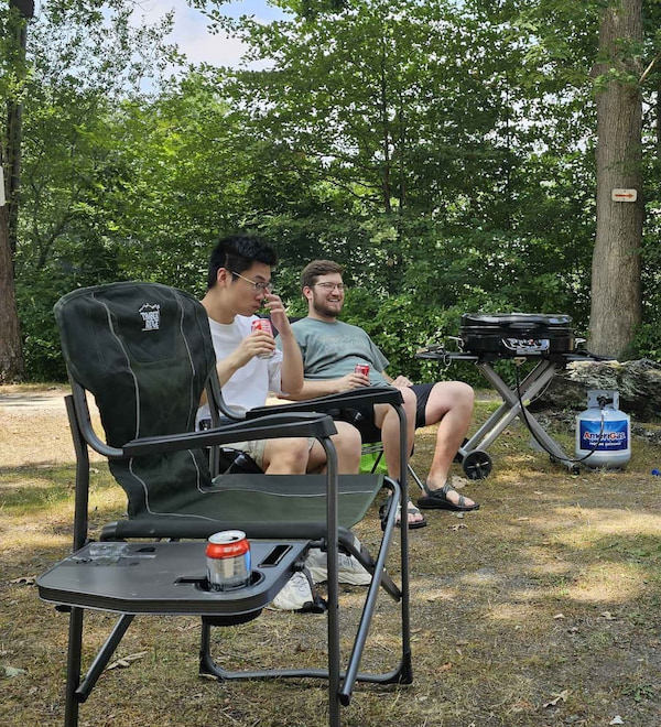 Mike and Shuai chilling by the grill.