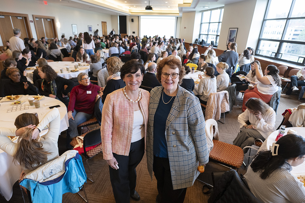 Teresa Schirmer and Sue Coleman pose for a photo at the 2025 Mary Mason Breakfast.