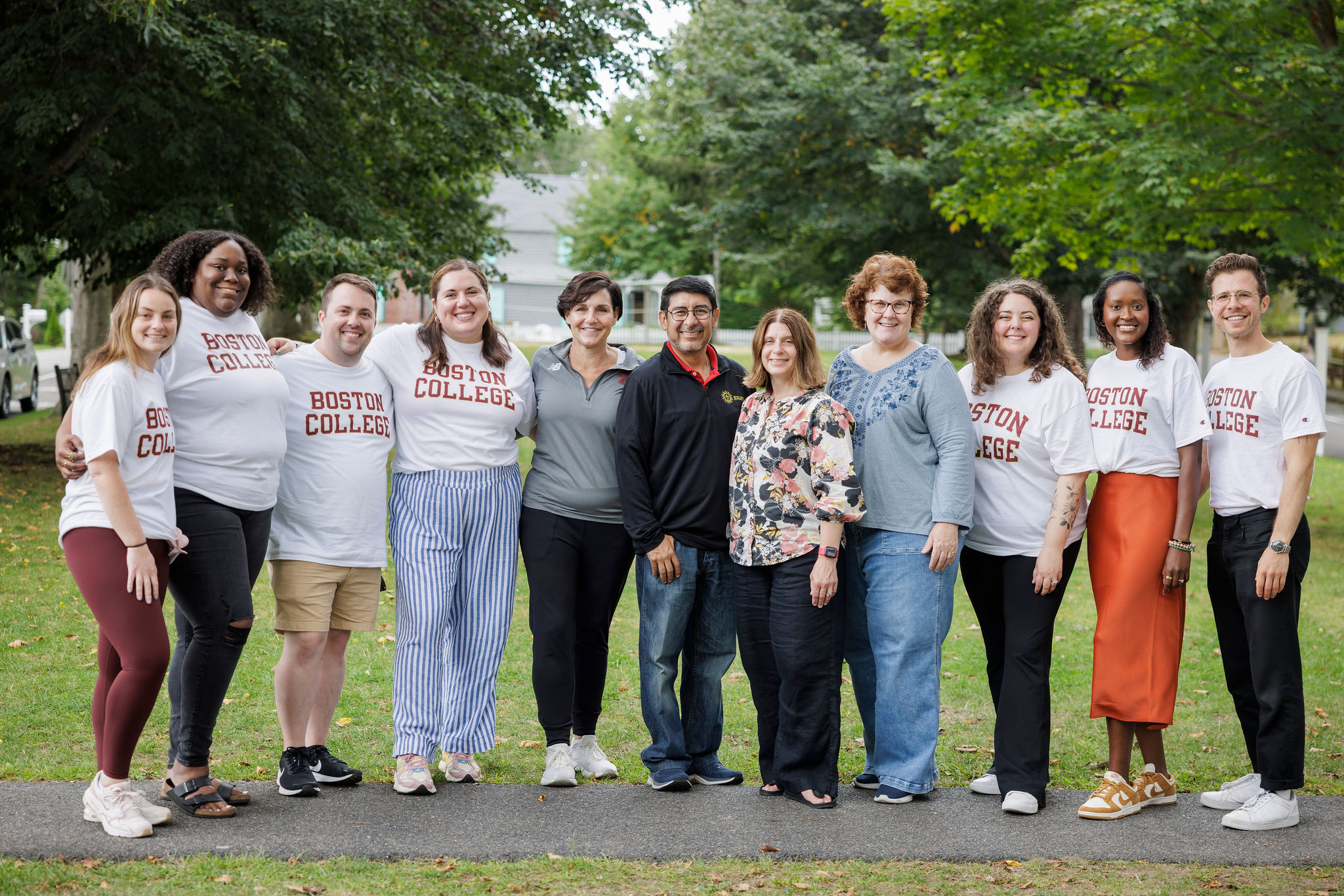 Susan Coleman, fourth from the right, poses for a group photo at the 2025 incoming student retreat.