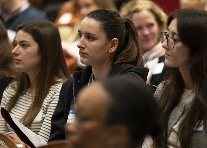 Students, faculty, staff, and alumni filled 100 Gasson Hall for the Accompaniment in Action Lecture and Distinguished Alumni Awards celebration.
