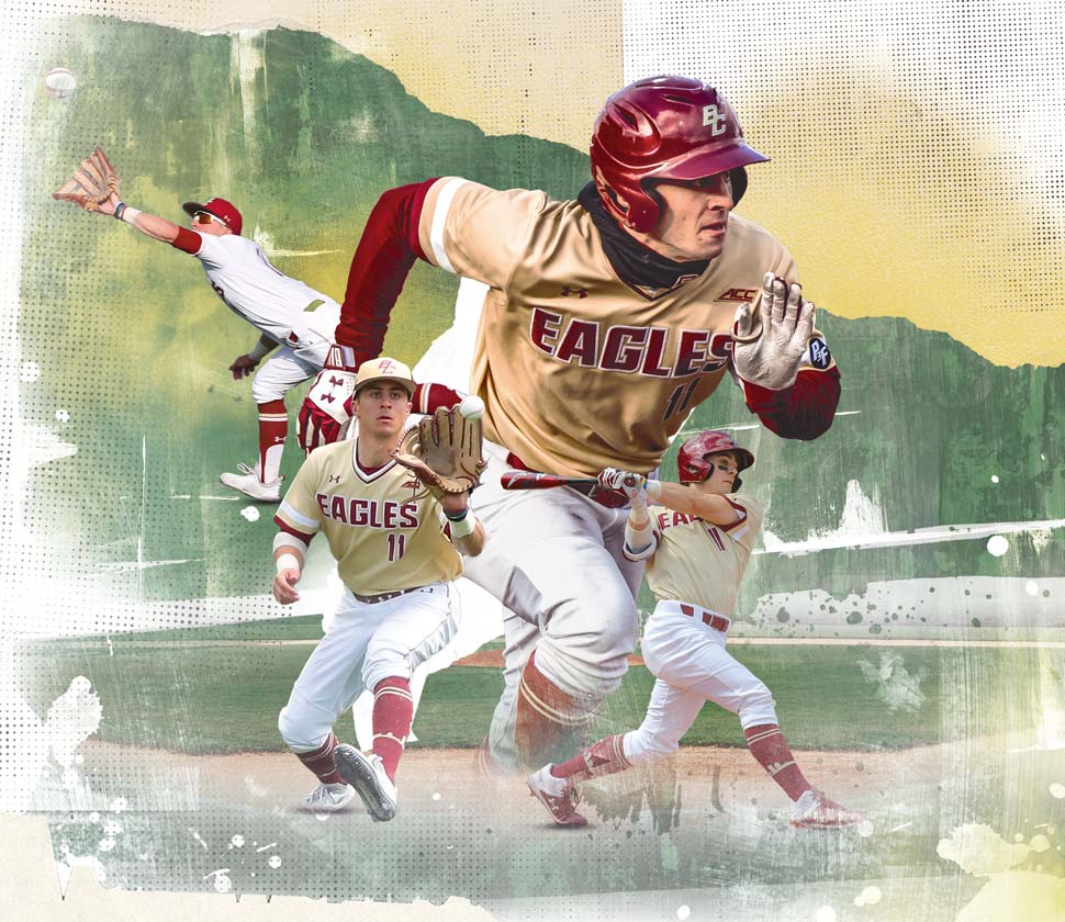 Collage of play action photos of Frelick as an Eagle