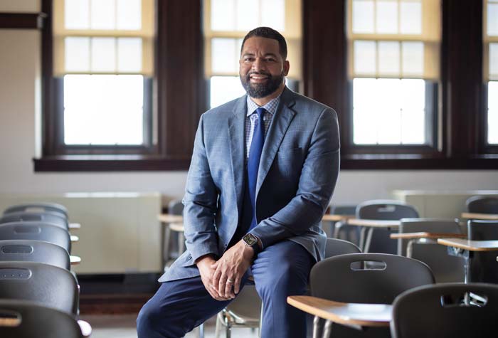Gauthrie photographed in a Gasson Hall classroom