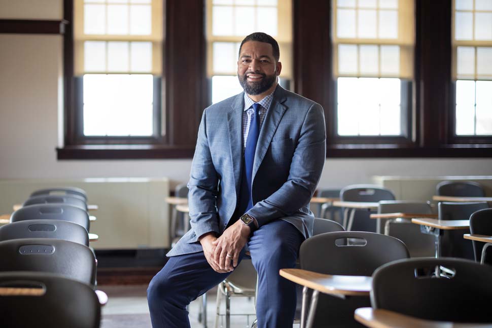 Gauthrie photographed in a Gasson Hall classroom