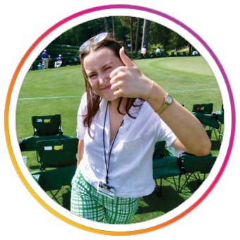 Instagram profile photo with thumbs up on a golf course