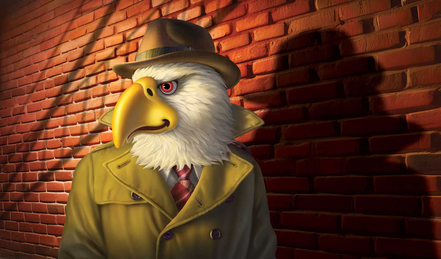 Illustration of Baldwin as a film noir private detective