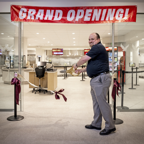 October 9, 2025 -- Boston College's Dining Services hosted a ribbon-cutting ceremony for the newly redesigned Eagle's Nest dining hall in McElroy.