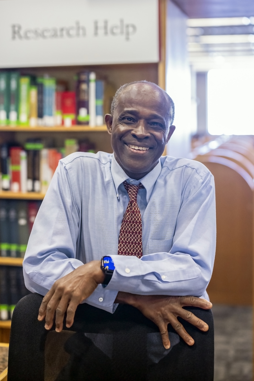 September 15, 2025 -- Kwasi Sarkodie-Mensah, Senior Instruction and Programs Librarian, Boston College's O'Neill Library. Kwasi started at BC in 1982 and is retiring after 33 years of service.