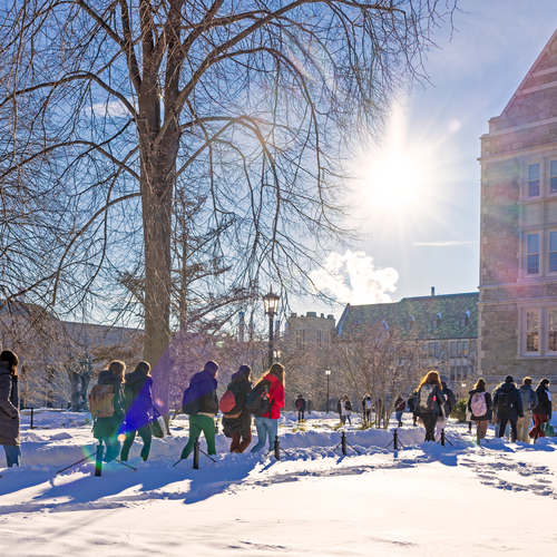 January 31, 2022 -- Boston College's main campus, and the first day of classes after a weekend blizzard brought approximately 24" of snow to campus.
