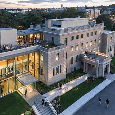 Art After Dark:  Student Opening of the New McMullen Museum of Art at 2101 Commonwealth Avenue, Boston, MA  BCM, Fall 2016.  Photograph done by drone.