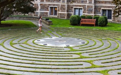 student walking labrynth